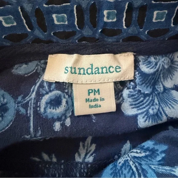 SUNDANCE Floral Snap Shirt Women's Petite Sz Medium Blue Floral Long Sleeve Boho - Picture 7 of 8